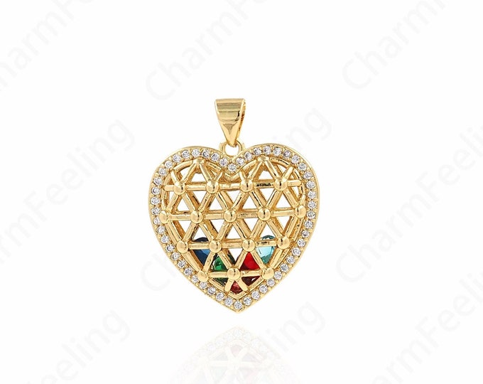 Micropavé CZ Heart Necklace, Heart Charm, Love Necklace, 18K Gold Filled Heart Pendant, DIY Jewelry Accessories 21x26x6.5mm