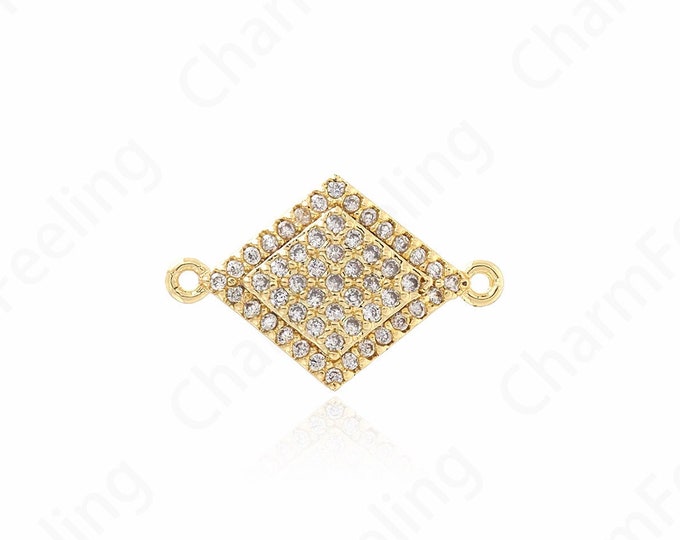 Square Charm, MicroPave CZ Square Connector, CZ Square Connector, DIY Jewelry Making Accessories 17.8x11.8x3mm