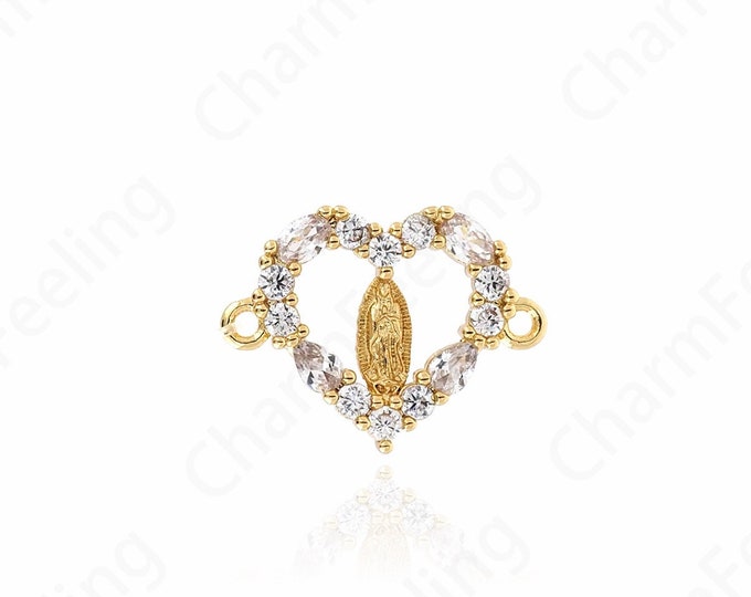 Micropaved CZ Virgin Connector,18K Gold Filled Heart Connector,Love Charm,Heart Charm,DIY Bracelet Necklace Accessories,16x12x2mm