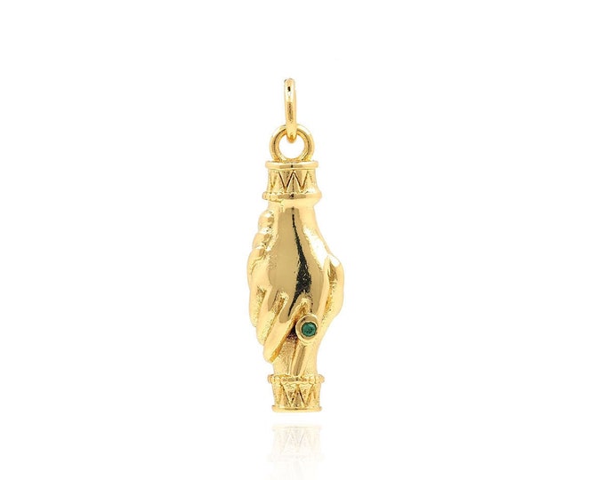 18K Gold Filled Handshake Pendant, Gesture Charm, Micropavé CZ Gesture Charm, DIY Jewelry Accessories, 26x7.5x5.5mm