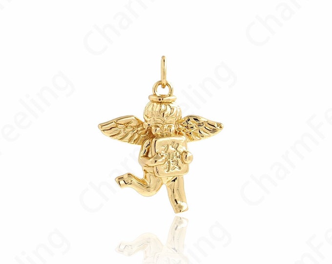 Wings Charm, Cupid Pendant, 18K Gold Filled Angel Charm, Flying Necklace,DIY Jewelry Supplies, 23.5x19.7x6.6mm