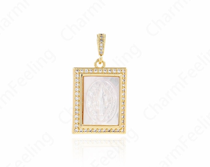 Square Embossed Necklace, Virgin Mary Necklace, 18K Gold Filled Square Pendant, Character Pendant, DIY Jewelry Accessories 32.5x18x4.5mm