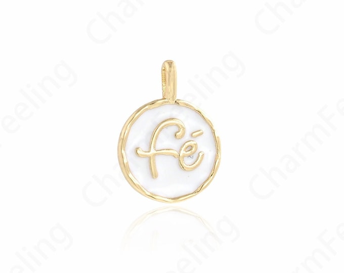 Enamel Charm Round Pendant, Alphabet FE Pendant,18K Gold Filled Alphabet Necklace,DIY Jewelry Supplies,12.8x9.3x1.4mm