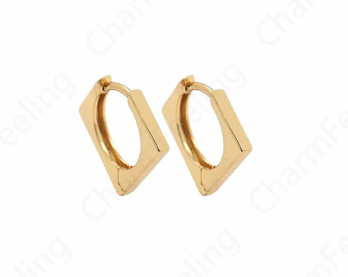 Suitable For Anniversary Gifts Square Earrings, 18K Gold Filled Eectangular Earrings, Brass Gold-Plated Earrings, Earring Charm, 14x14x2.3mm