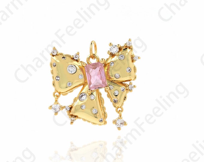 Animal Charm, 18K Filled Gold Butterfly Pendant, Micro-Pave Butterfly, Butterfly Charm, Necklace Earring Component Supplies 24x24x4mm