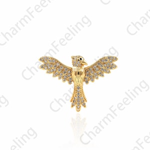 18K Gold Filled Bird Pendant, Bird Necklace, Bird Charm, Micropavé CZ Animal Necklace, Animal Charm, 21.5x30x2.5mm