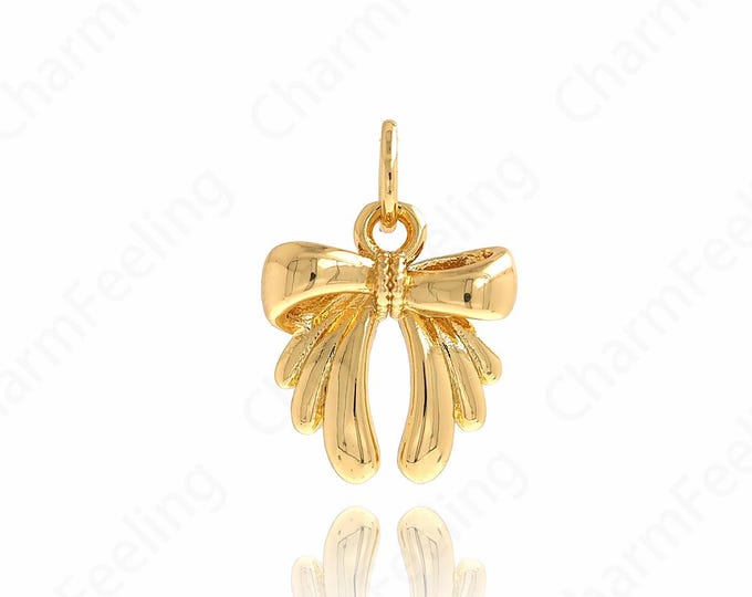 Bow Pendant, Micropavé CZ Knot Charm, 18K Gold Filled Bow Charm, Decorative Necklace, DIY Jewelry Supplies, 16x11.5x3.7mm