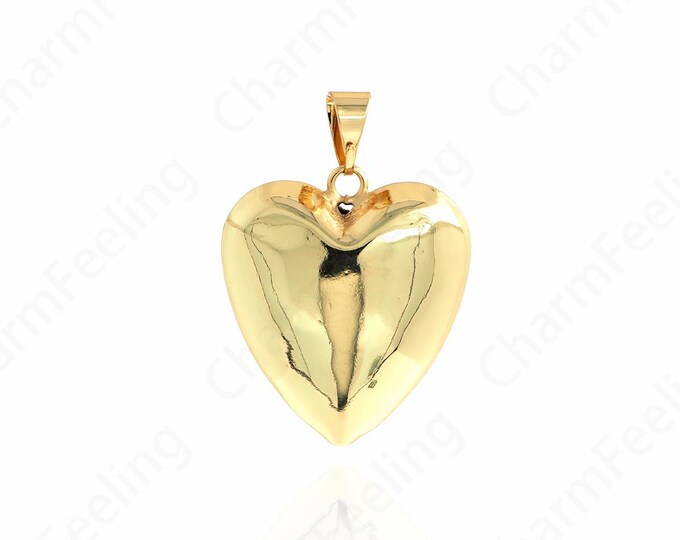 18K Gold Filled Gold Heart Pendant,Heart Shaped Charm,Fluffy HeartShaped Necklace, Love Charm, DIY Jewelry Accessories, 43.5x30.5x11.5mm