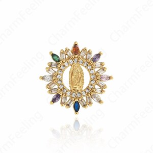 18K Gold Filled Religious Necklace,Round Pendant,Pearl Charm,Virgin Charm,Micropavé CZ Fashion PendantDIY Jewelry Supplies,18x18x2.5mm