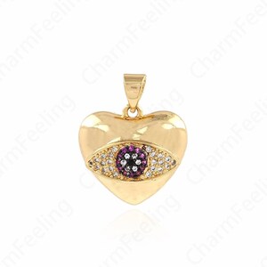 Eye Pendant,Heart Eye Charm, 18K Gold Filled Puffed Heart Charm,Micro Pave CZ Eye Necklace, Heart Charm,DIY Jewelry Supplies,20.5x17.5x6.5mm