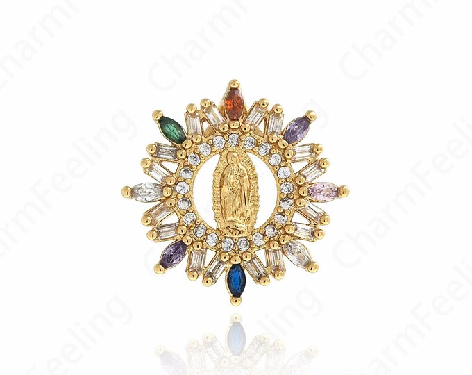 18K Gold Filled Religious Necklace,Round Pendant,Pearl Charm,Virgin Charm,Micropavé CZ Fashion PendantDIY Jewelry Supplies,18x18x2.5mm