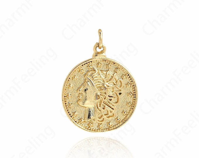 1 PCS Coin Pendant,18K Gold Filled Portrait Coin Necklace, DIY Jewelry Bracelet Series Accessories 23.5x18x2mm