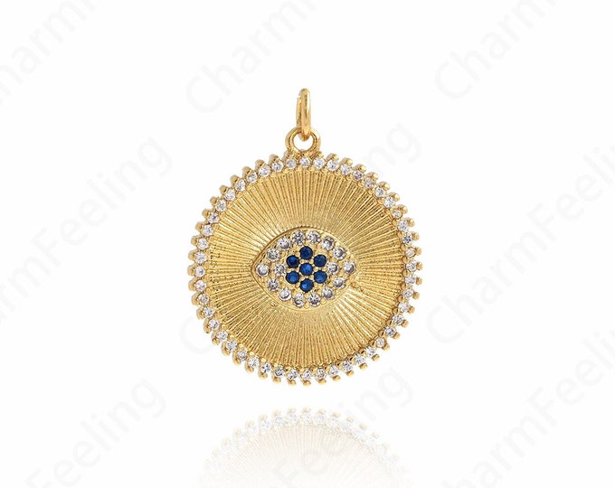 Eye Pendant, Coin Pendant, Micropavé CZ Eye Necklace, Eye Charm, 18K Gold Filled Round Pendant,DIY Jewelry Accessories,27x22x2.2mm