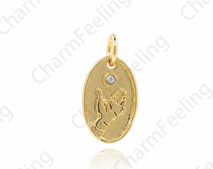 18K Gold Filled Hand Oval Pendant,Mircopave CZ Oval Hand Necklace, Oval Hand Pendant, DIY Jewelry Accessories 17x8.5x2mm