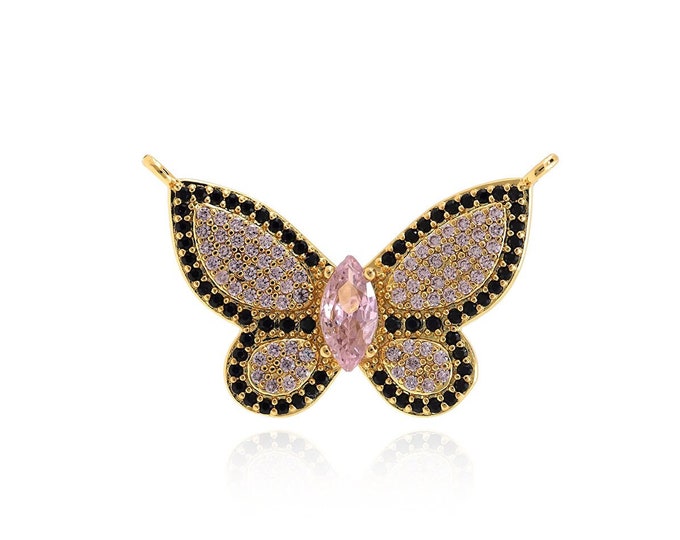 Butterfly Jewelry, Animal Charm, 18K Filled Gold Butterfly Pendant, MicroPave Butterfly Charm, DIY Jewelry Supplies,28x18x3mm