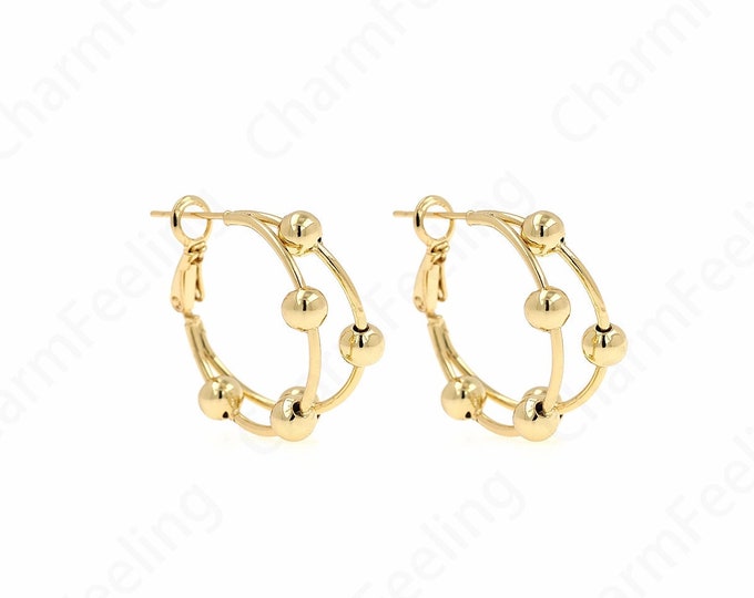 Dainty Earrings, Half Round Earrings, Ball Earrings, 18K Gold Filled Ball Earrings, DIY Jewelry Supplies, 26.5x26x9.5mm