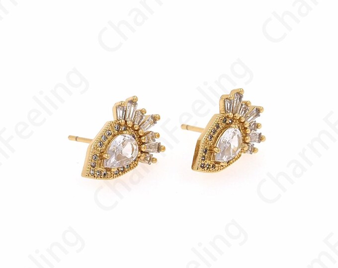Micropavé CZ Gold Earrings,Oval Earrings,18K Gold Filled Dangling Earrings,Earring Accessories,DIY Jewelry Supplies 9.5x11.5x3.5mm