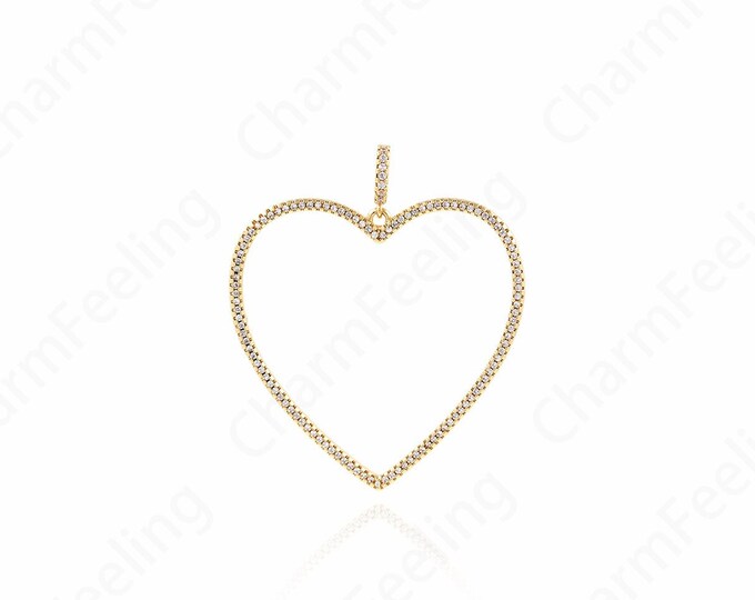 18K Gold Filled Heart Pendant, Heart Charm, Micropavé CZ Heart Necklace, Love Necklace, DIY Jewelry Accessories 50x43x2.5mm