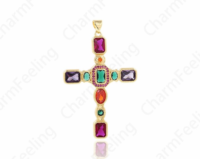1 PCS Religious Jewelry, Micropavé CZ Cross Charm, 18K Filled Gold Cross Pendant,DIY Jewelry Making Accessories 54x33.8x4mm