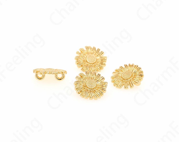 Round Flat Beads, Flower Button Beads, 18K Gold Filled Button Beads, Bracelet Beads, Necklace Beads, DIY Jewelry Supplies, 15.5x15.5x2mm
