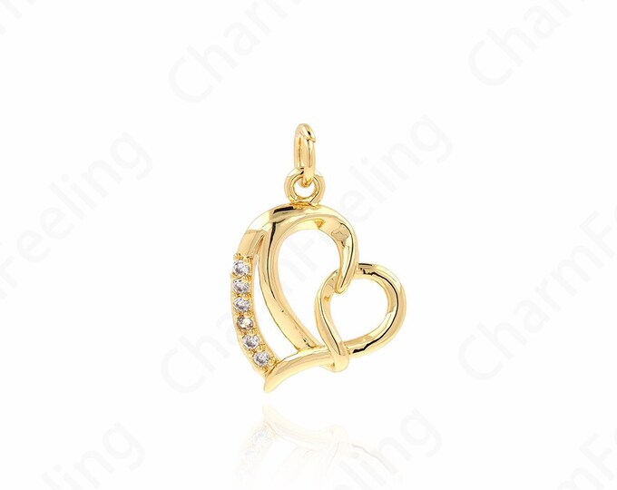 Heart Charm, Micropavé CZ Heart Necklace, Love Necklace, 18K Gold Filled Heart Pendant, DIY Jewelry Accessories 20.5x13.5x3.5mm