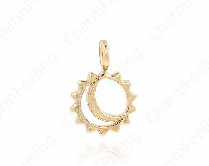 18K Gold Filled Shape Round Disc Charm Gold Moon Medal Pendant Round Pendant DIY jewelry supplies,17x11.5x2mm