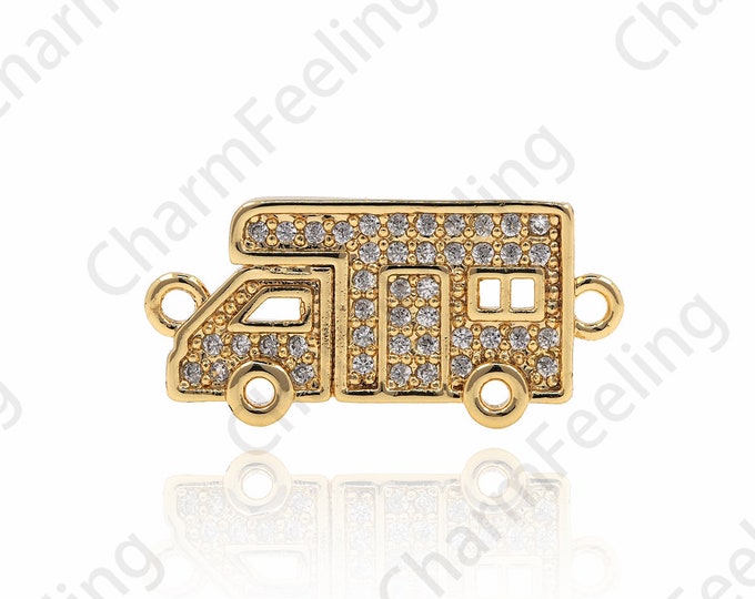 18K Filled Gold Car Charm Connector, Micro-Pave Car Jewelry, Necklace And Bracelet Components Supply 10x21x2mm 1pcs
