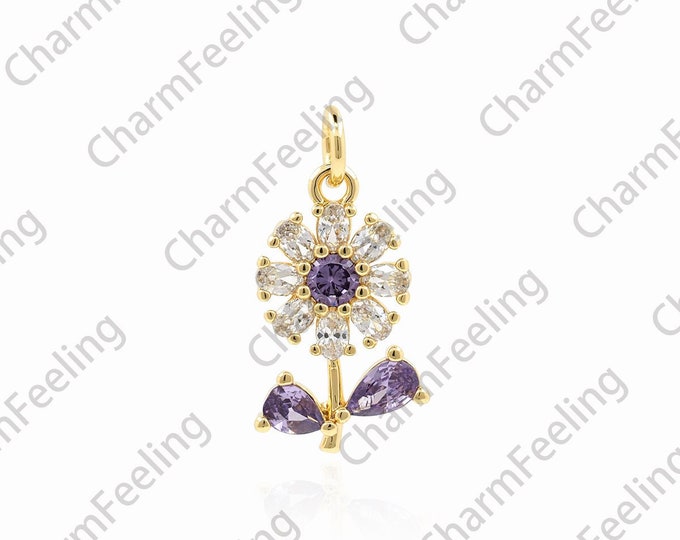 Dandelion Pendant, Micropavé CZ Flower Necklace, Plant Pendant, Dandelion Charm, Flower Charm, DIY Jewelry Accessories, 21x11x2.5mm