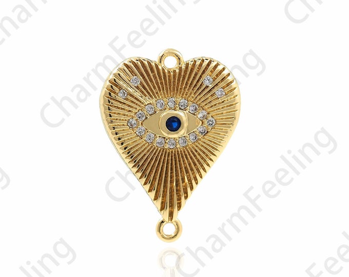 Heart-Shaped Eye Connector,Eye Charm,Micropaved CZ Love Connector,Connector Link,Love Link,DIY Bracelet Necklace Accessories,21x16x2.5mm