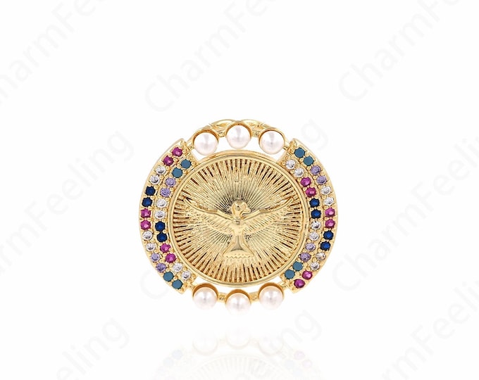 Pearl Eagle Charm,Round Charm 18K Gold Filled Eagle Pendant,Eye Necklace, Bird Charm,DIY Jewelry Supplies, 24x24.5x4mm