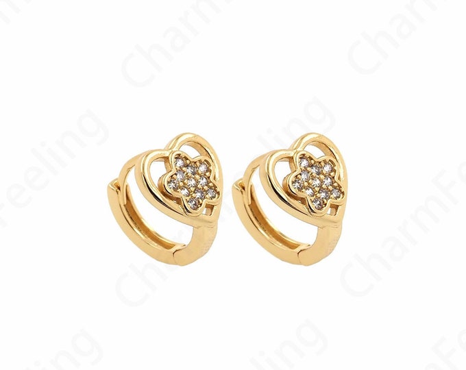 Heart Earrings,18K Gold Filled Pentagram Earrings,Micro Pavé CZ Love Earrings,Pierced Earrings,Gift For Her,Dainty Earrings,13x13x10.5mm