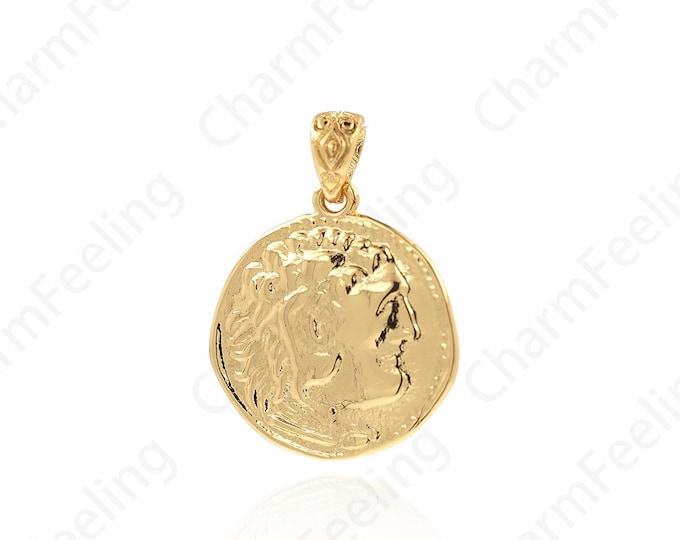 Coin Charm,Round Charm,18K Gold Filled Character Pendant,Round Coin Necklace,Faceted Character Pendant,DIY Jewelry Accessories,24.5x18x1.5mm