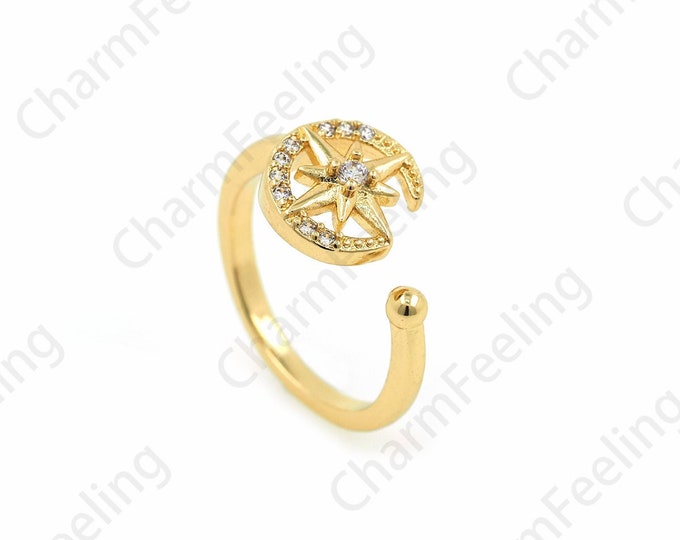 Adjustable Polaris Ring,Micropavé CZ Star Ring,Stackable Ring,18K Gold Filled Star Ring, Gold Open Ring,Star Ring Jewelry,Polaris Jewelry