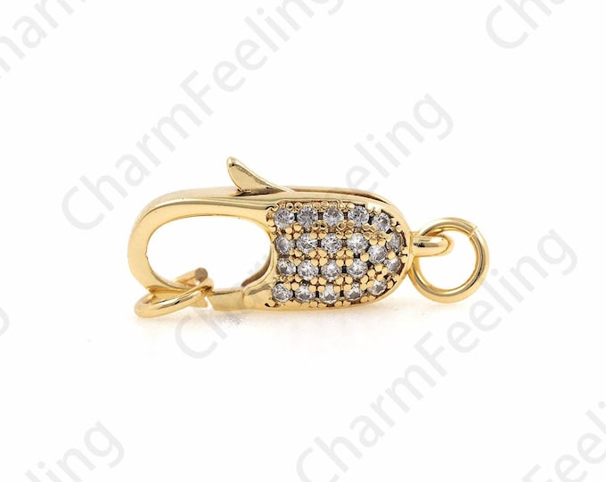 Rectangular Lobster Clasp, Brass Lobster Clasp, CZ Lobster Clasp, Micro-Pave Clasp, DIY Jewelry Making Accessories 25x8.9x6.4mm 1pcs