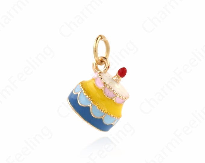 Straw Pendant, 18K Gold Filled Enamel Milk Tea Cup Pendant, Enamel Pendant, Cup Necklace, DIY Jewelry Making Accessories 10.3x9x9mm
