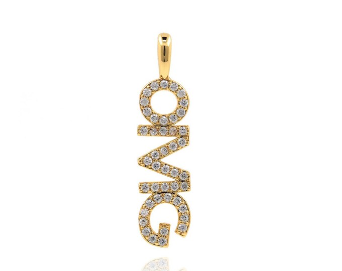 Omg Pendant, Micropavé CZ Omg Necklace, Letter Charm, 18K Gold Filled Letter Pendant, DIY Jewelry Supplies, 29x7x1.8mm