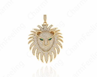 Colgante de cabeza de león relleno de oro de 18 quilates, colgante de moneda redonda, colgante de león, dije de león, dije de animal, accesorios de joyería DIY 21x15x3.5mm