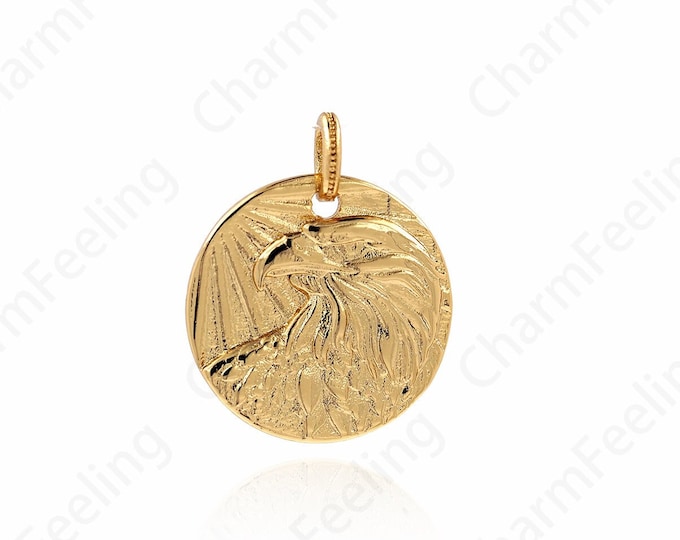 Eagle Necklace, Virgin Pendant, Round Coin Pendant, 18K Gold Filled Round Charm, DIY Jewelry Supplies, 24x19.5x2mm