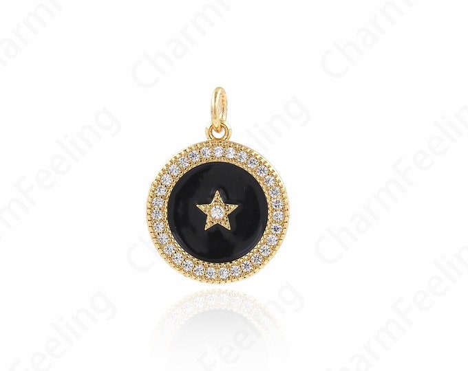 Round Star Pendant, Star Charm, Round Enamel Charm,Enamel Star Pendant, Star Necklace, DIY Jewelry Making Accessories 15.5x21x2mm