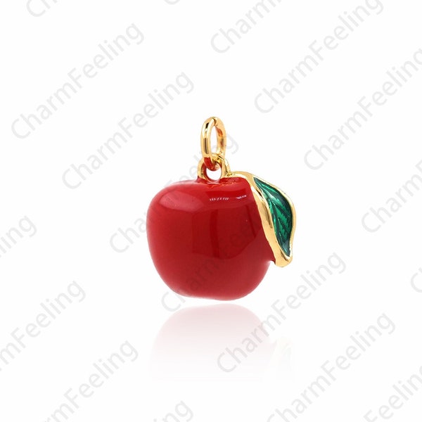 Pendentif pomme émail, collier de pommes en émail, collier de fruits rempli d’or 18K, charme de fruits, charme de pomme, collier de pomme, 14x12x9.5mm