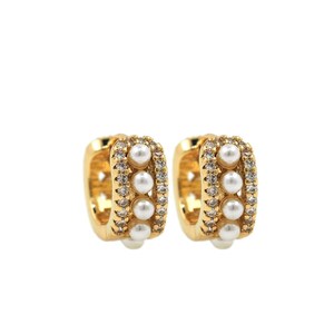 Cartilage Earrings, Pierced Earrings, 18K Gold Filled Pearl Earrings, Pearl Charm, Micropavé CZ Earring Charm,DIY Jewelry Supplies,13x16x6mm