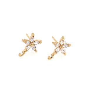 18K goud gevulde ronde oorbellen accessoires, doorboorde oorbellen, Micropavé CZ bloem charme, bloem oorbellen, DIY sieraden benodigdheden, 13,5x10x3,5mm