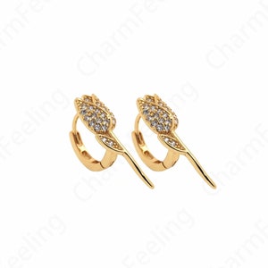 Micropavé CZ Flower Charm,Rose Earrings, Flower Earrings,18K Gold Filled Round Earrings,DIY Jewelry Supplies,14.6x24x7mm