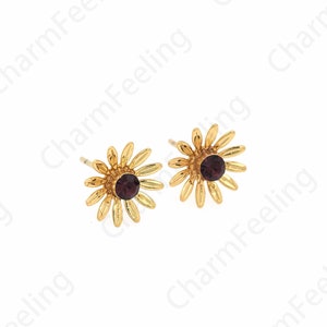 Micropavé CZ Zonnebloem Charm, Bloem Oorbellen, 18K Goud Gevulde Ronde Oorbellen, Bone Clip Oorbellen, DIY Sieraden Supplies, 11x11mm
