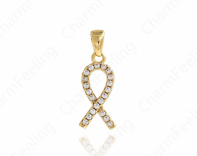 Gold AIDS Charms,18K Gold Filled Aids Pendant,Micropavé CZ Ribbon Cancer Awareness Charm DIY Jewelry Making Supply 20.5x7.5x3mm