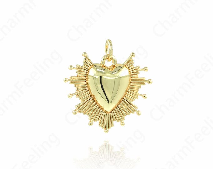 18K Gold Filled Gold Heart Pendant,Heart Shaped Charm,Fluffy HeartShaped Necklace, Love Charm, DIY Jewelry Accessories, 20.3x20x3.5mm