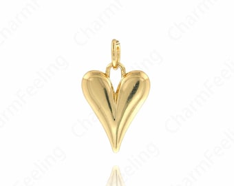 Puffed Heart Pendant,Dainty Love Necklace,18K Gold Filled Heart Charm, Love Charm, DIY Jewelry Accessories, 18.5x11.5x3.2mm