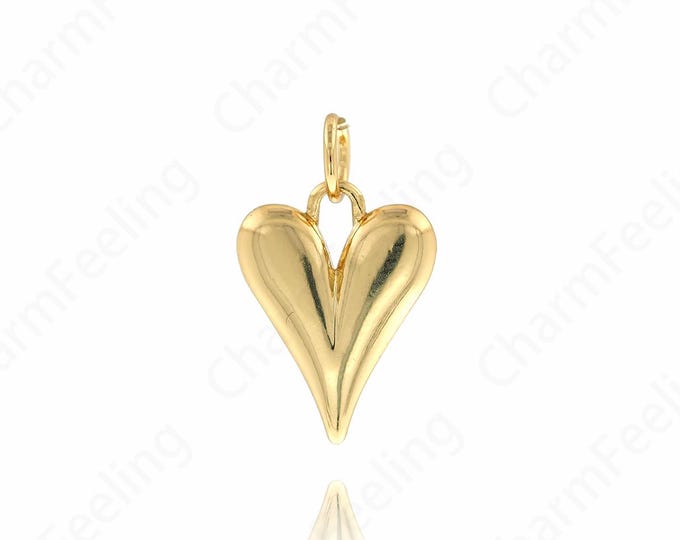 Puffed Heart Pendant,Dainty Love Necklace,18K Gold Filled Heart Charm, Love Charm, DIY Jewelry Accessories, 18.5x11.5x3.2mm