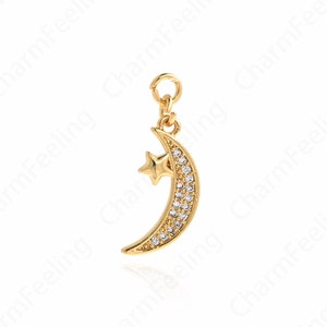 18K Gold Filled Cubic Zirconia Crescent Moon Pendants,Micro Pave CZ Moon Chanrms,Gold Half Moon Necklaces DIY Jewelry Supplies,25.5x9x1.5mm