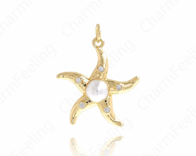 Micropavé CZ Nautical Charm, Marine Life Necklace, Starfish Pendant, 18K Gold Filled Starfish Charm, DIY Jewelry Accessories,26.5x22x7.2mm